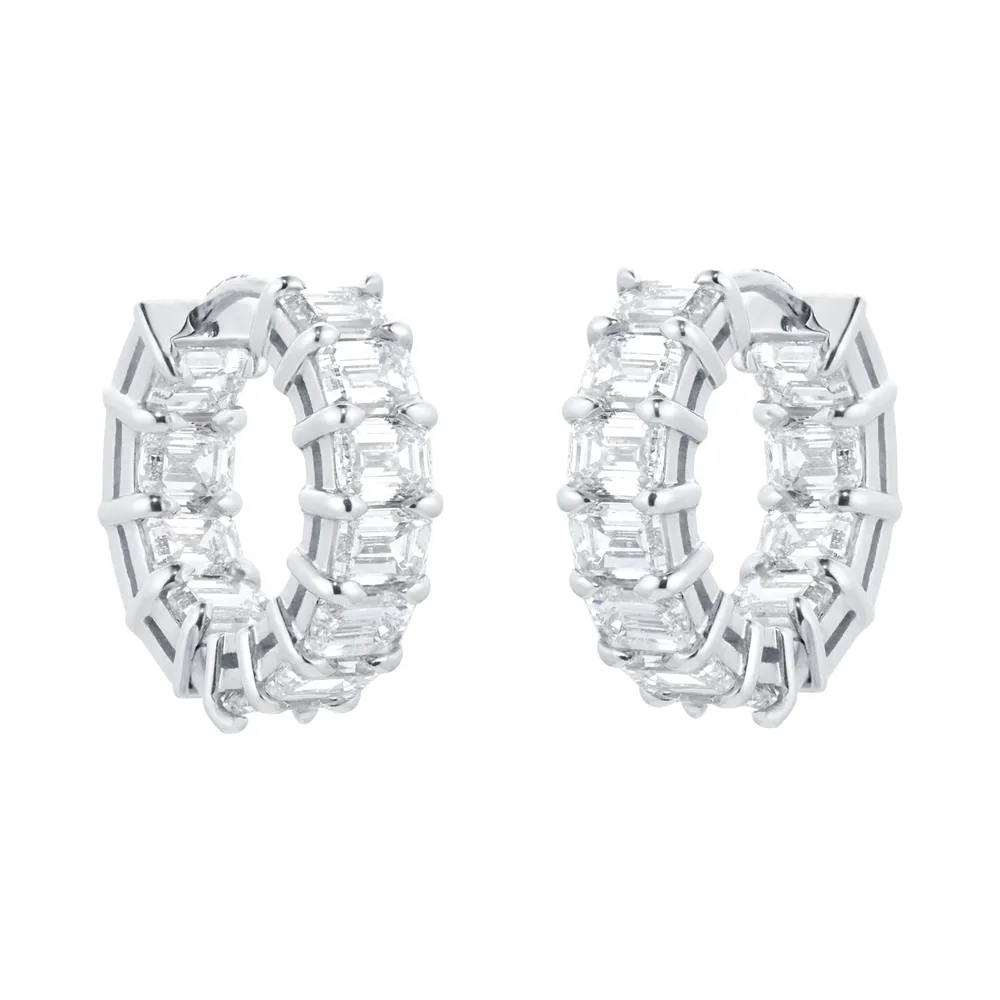 Mappin & Webb 18ct White Gold Emerald Cut Diamond Hoop Earrings