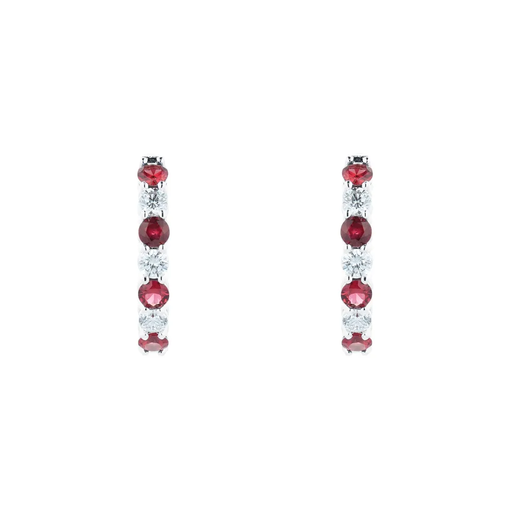 Mappin & Webb 18ct White Gold Ruby & 1.80cttw Diamond Hoop Earrings