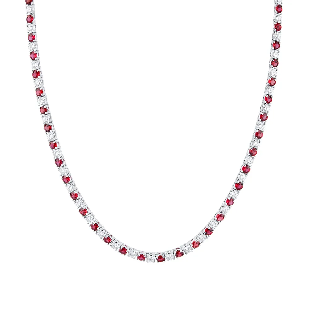 Mappin & Webb 18ct White Gold Ruby & Diamond Line Necklace