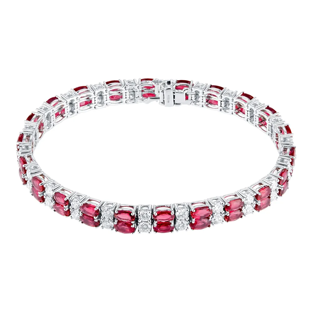 Mappin & Webb 18ct White Gold Ruby & Diamond Two Row Bracelet