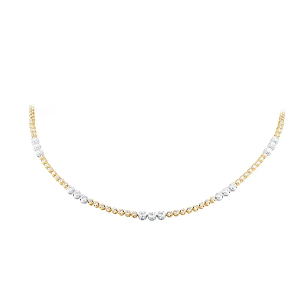 Mappin & Webb 18ct Yellow & White Gold Three Stone Diamond Bezel Necklace