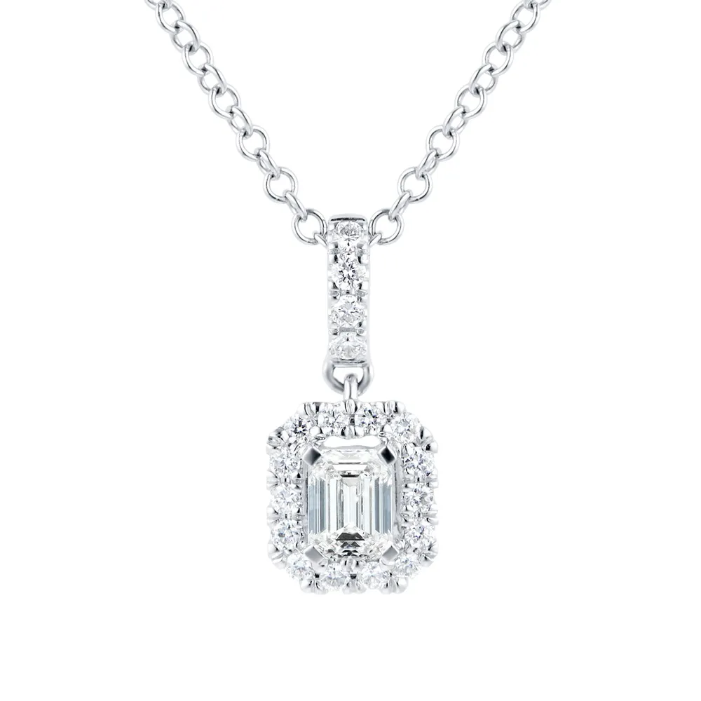 Mappin & Webb Amelia 18ct White Gold 0.40cttw Diamond Emerald Cut Pendant