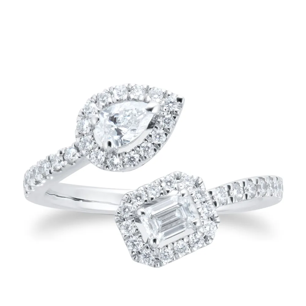 Mappin & Webb Amelia 18ct White Gold Toi Et Moi 0.64cttw Diamond Halo Ring