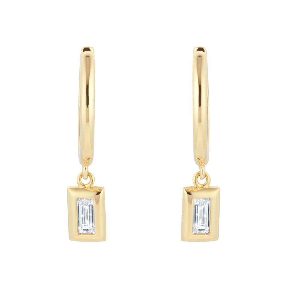Mappin & Webb Gossamer 18ct Yellow Gold 0.30cttw Baguette Cut Diamond Huggie Earrings