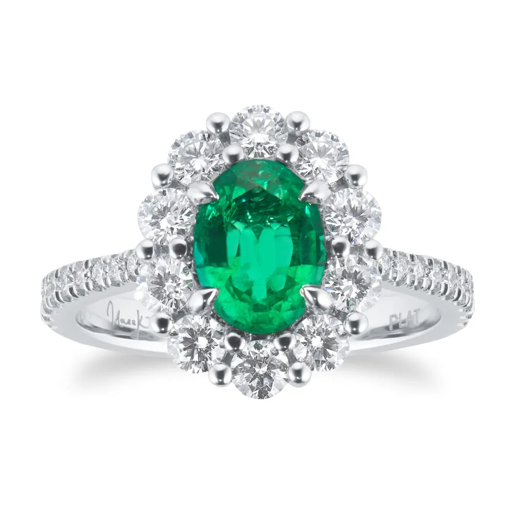 Mappin & Webb Platinum 1.00cttw Emerald & 0.86cttw Diamond Halo Diamond Ring