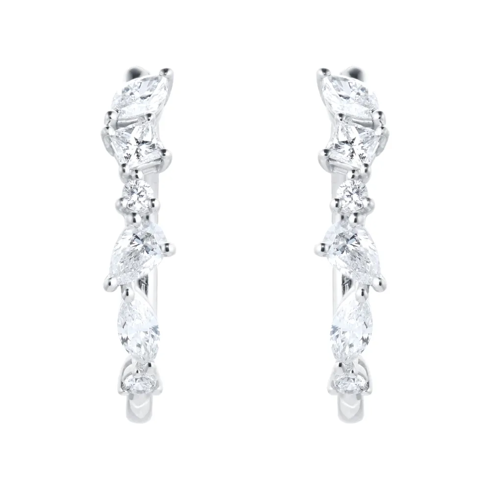 Mappin & Webb Riveret 18ct White Gold 1.00cttw Mixed Cut Diamond Hoop Earrings