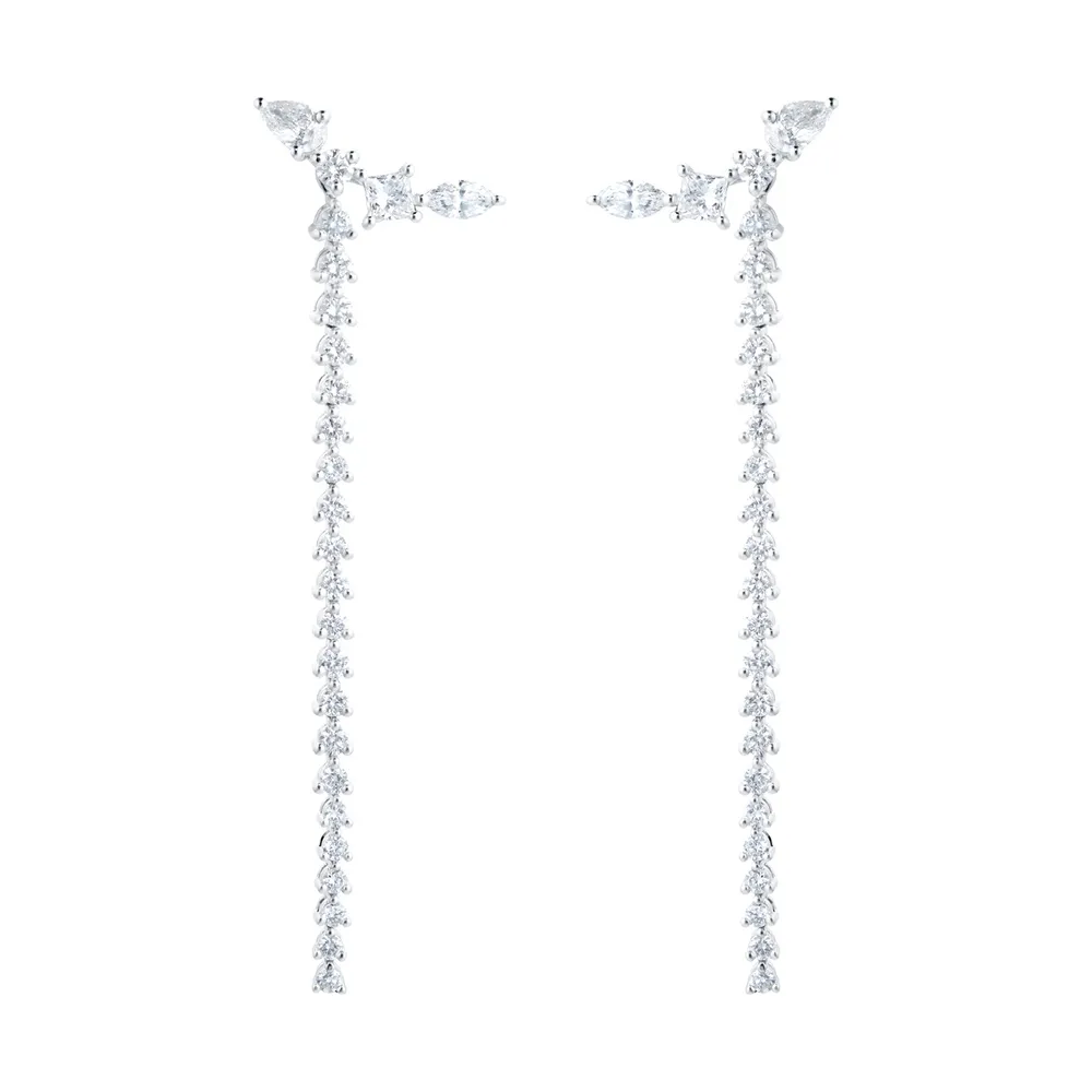Mappin & Webb Riveret 18ct White Gold 1.50cttw Mixed Cut Diamond Climber Drop Earrings