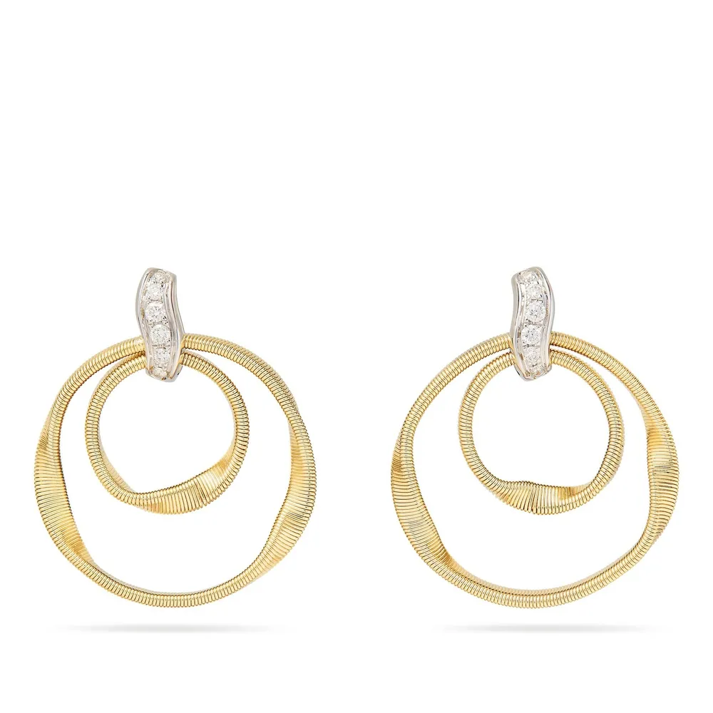 Marco Bicego 18ct Yellow Gold Marrakch Double Hoop Diamond Earrings