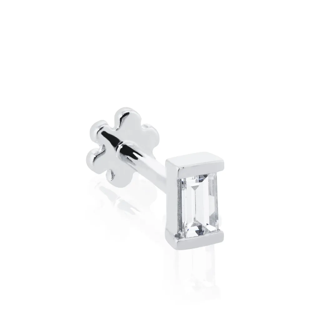 Maria Tash 18ct White Gold Baguette 0.06ct Diamond Single Threaded Stud Earring