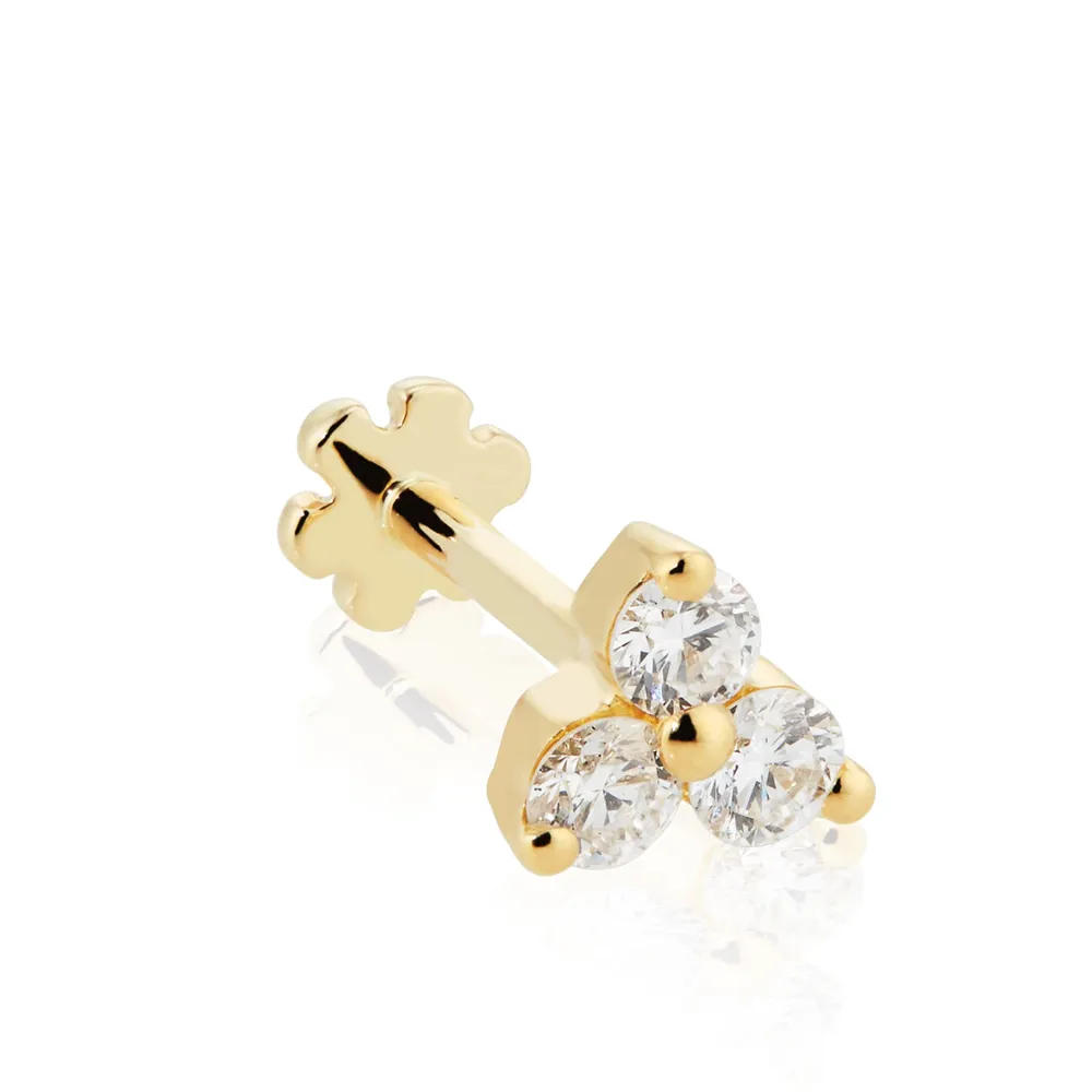 Maria Tash 18ct Yellow Gold 0.10ct Diamond Trinity Single Threaded Stud Earring