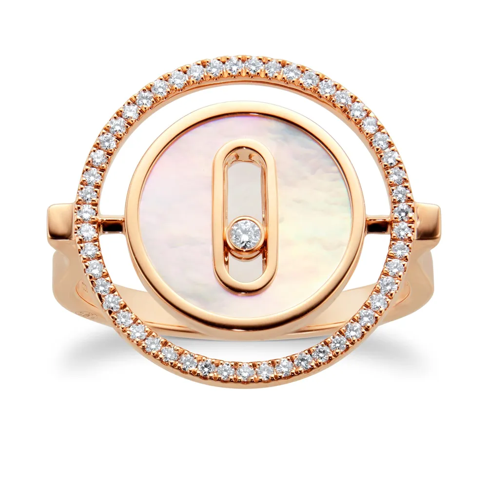 Messika 18ct Rose Gold Lucky Move 0.15cttw Diamond Mother of Pearl Ring