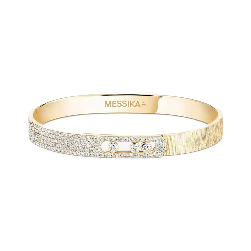 Messika 18ct Yellow Gold Move Noa Ciselé Semi Pavé 1.20ct Diamond Bangle