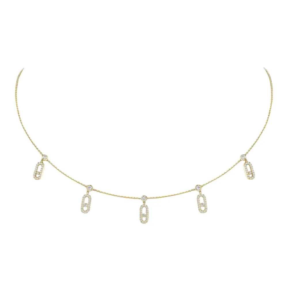 Messika 18ct Yellow Gold Move Uno Pavé 0.61ct Diamond Drop Pendant Choker Necklace