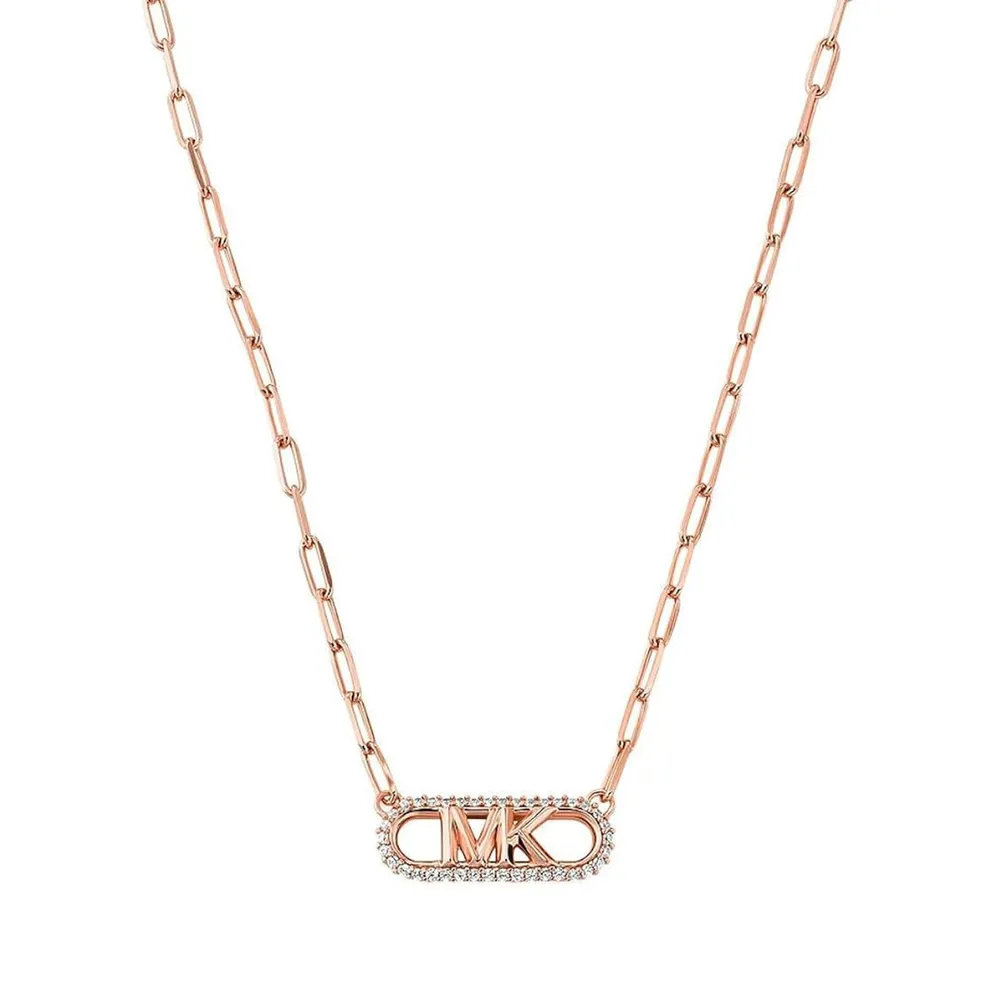 Michael Kors Rose Gold Coloured Pave Logo Necklace