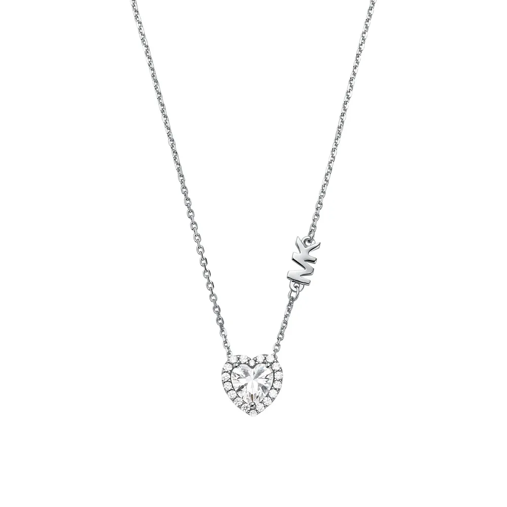 Michael Kors Silver Crystal Heart Necklace