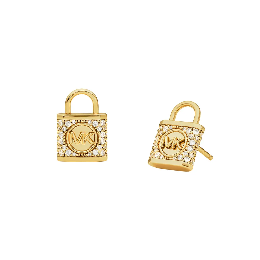 Michael Kors Sterling Silver MK Logo Padlock Earrings
