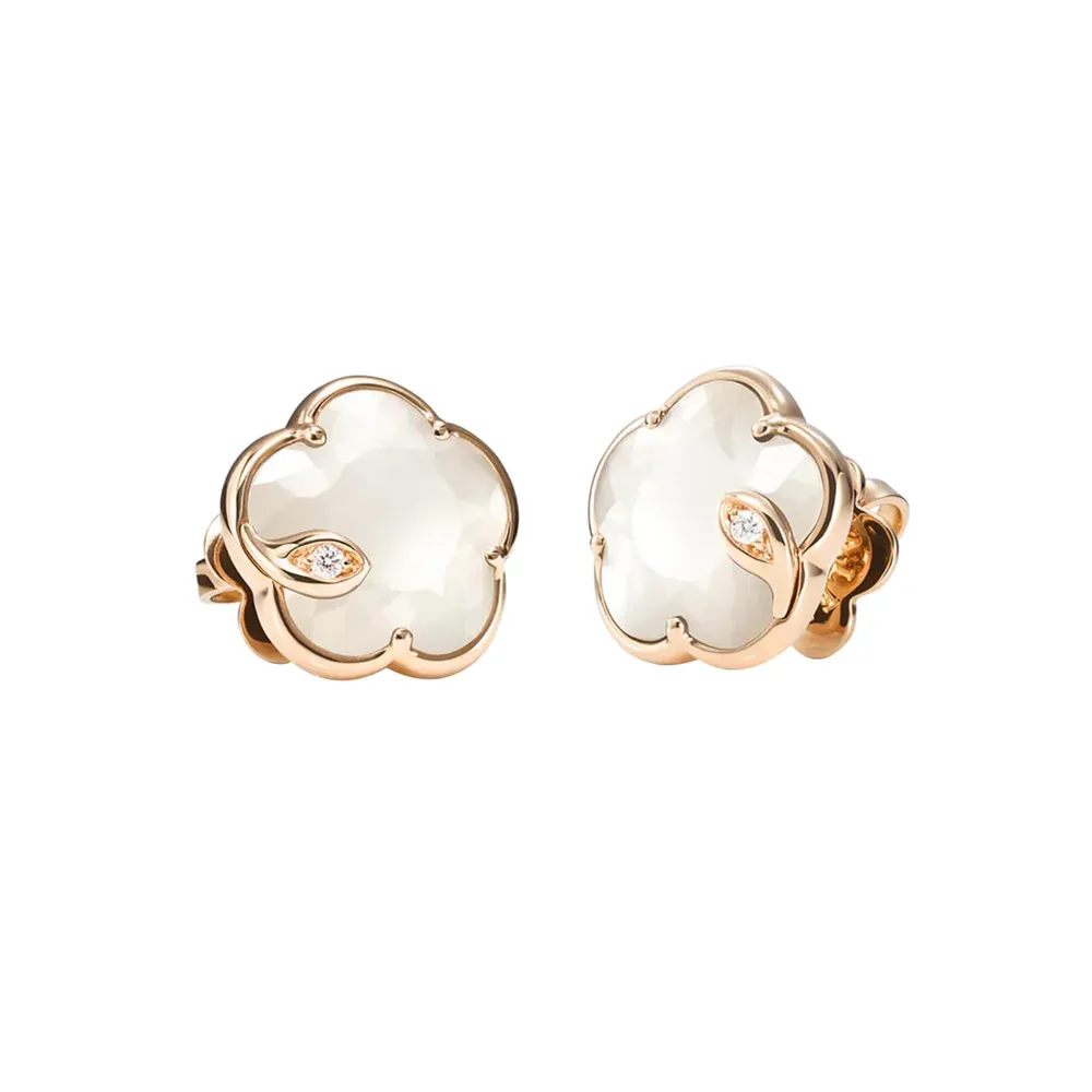 Pasquale Bruni 18ct Rose Gold Petit Joli Lunaire Diamond & Mother Of Pearl Stud Earrings