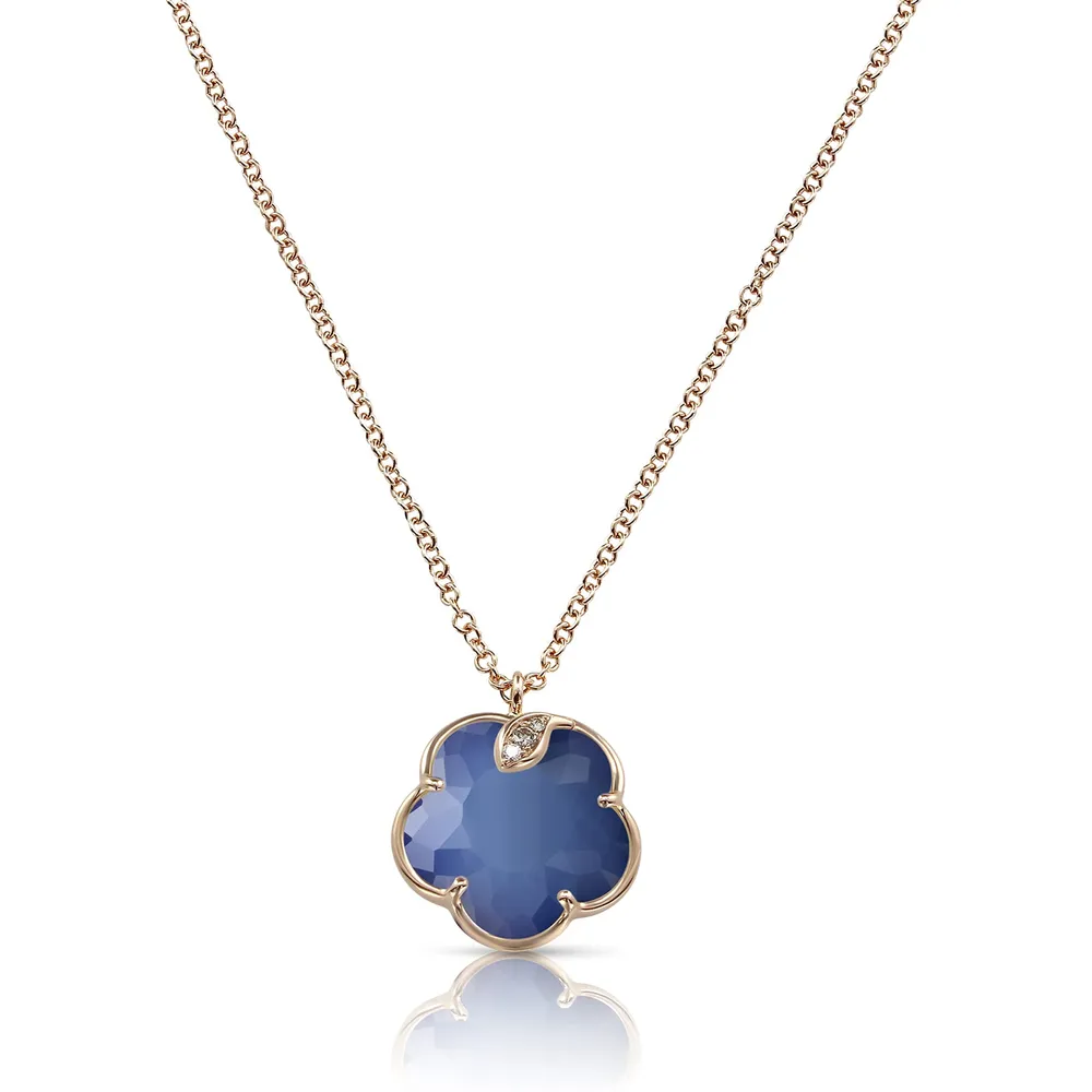 Pasquale Bruni Petit Joli Necklace in 18ct Rose Gold with Blue Moon gem and Diamonds