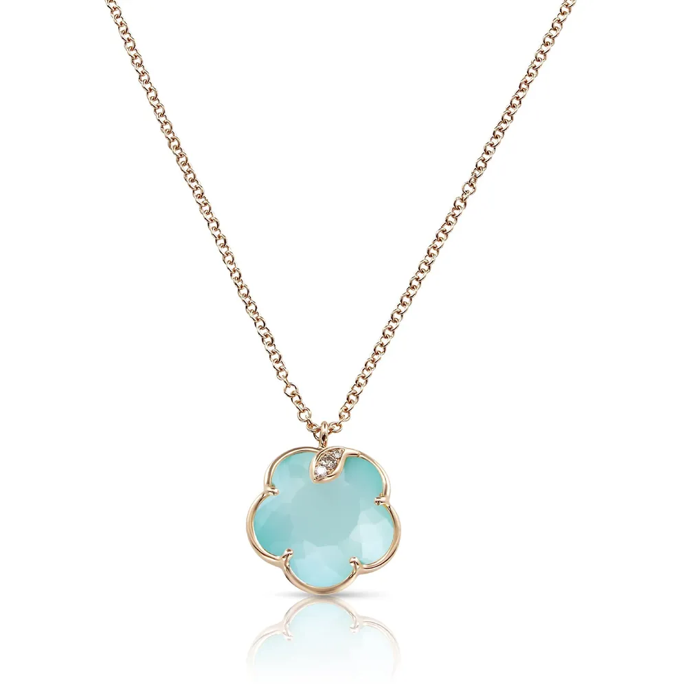 Pasquale Bruni Petit Joli Necklace in 18ct Rose Gold with Sea Moon Gem and Diamonds