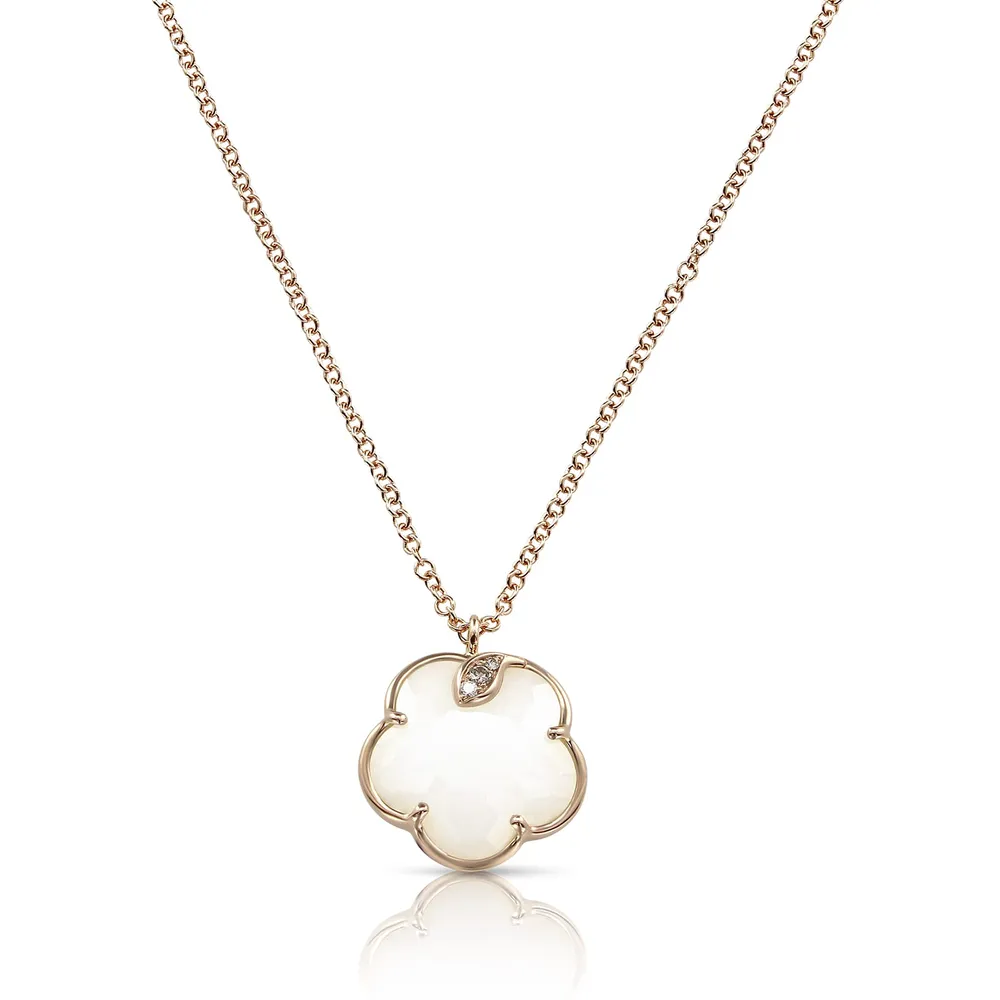 Pasquale Bruni Petit Joli Necklace in 18ct Rose Gold with White Agate and Diamonds