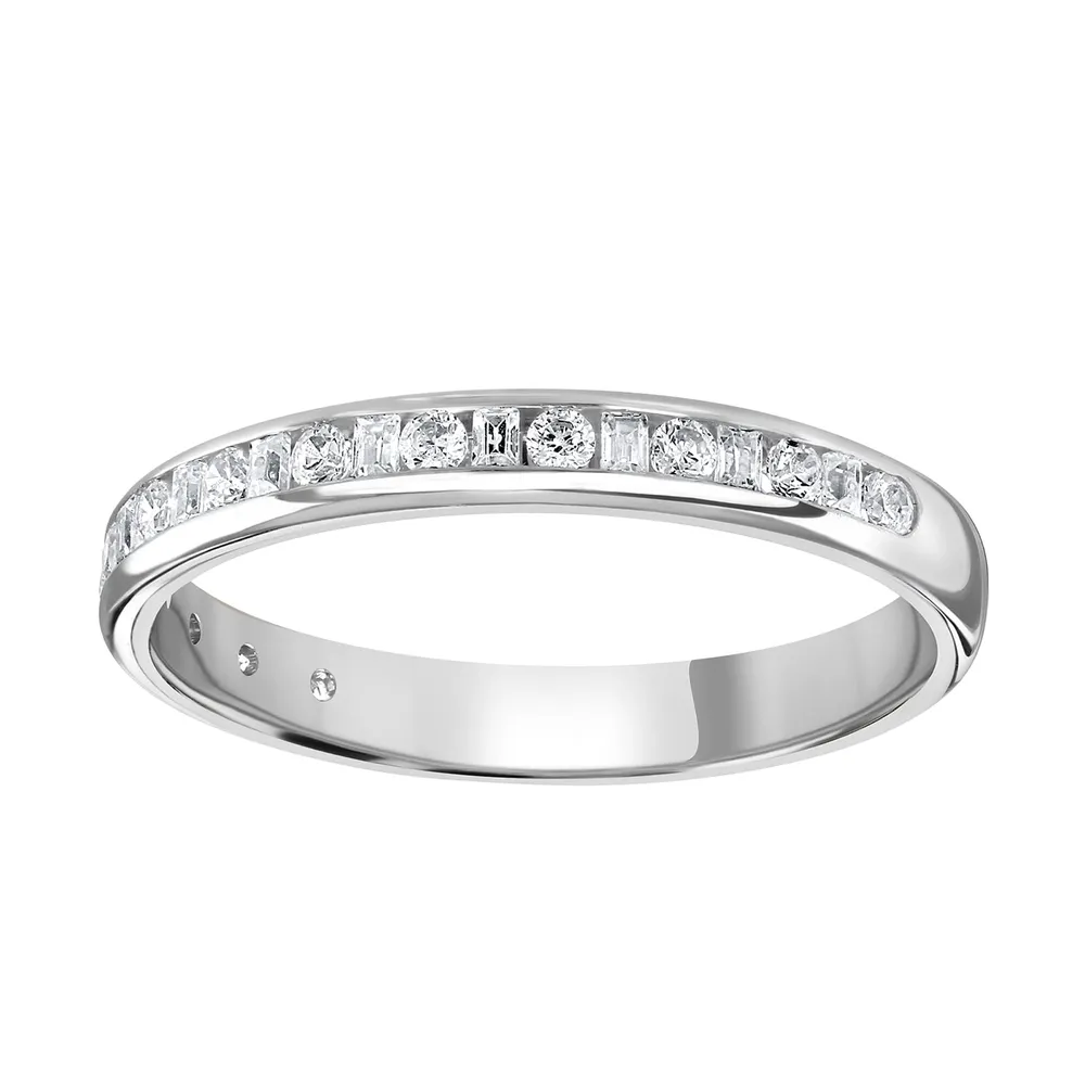 Platinum 0.25cttw Channel Set Dot Dash Diamond Half Eternity Ring