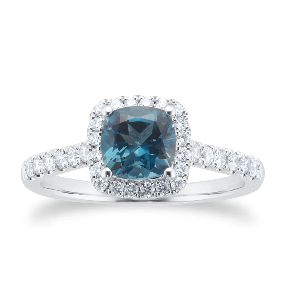 Platinum 0.30ct Diamond Halo & London Blue Topaz Ring