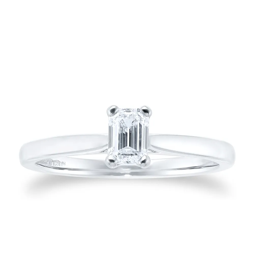 Platinum 0.50ct Diamond Emerald Solitaire Engagement Ring