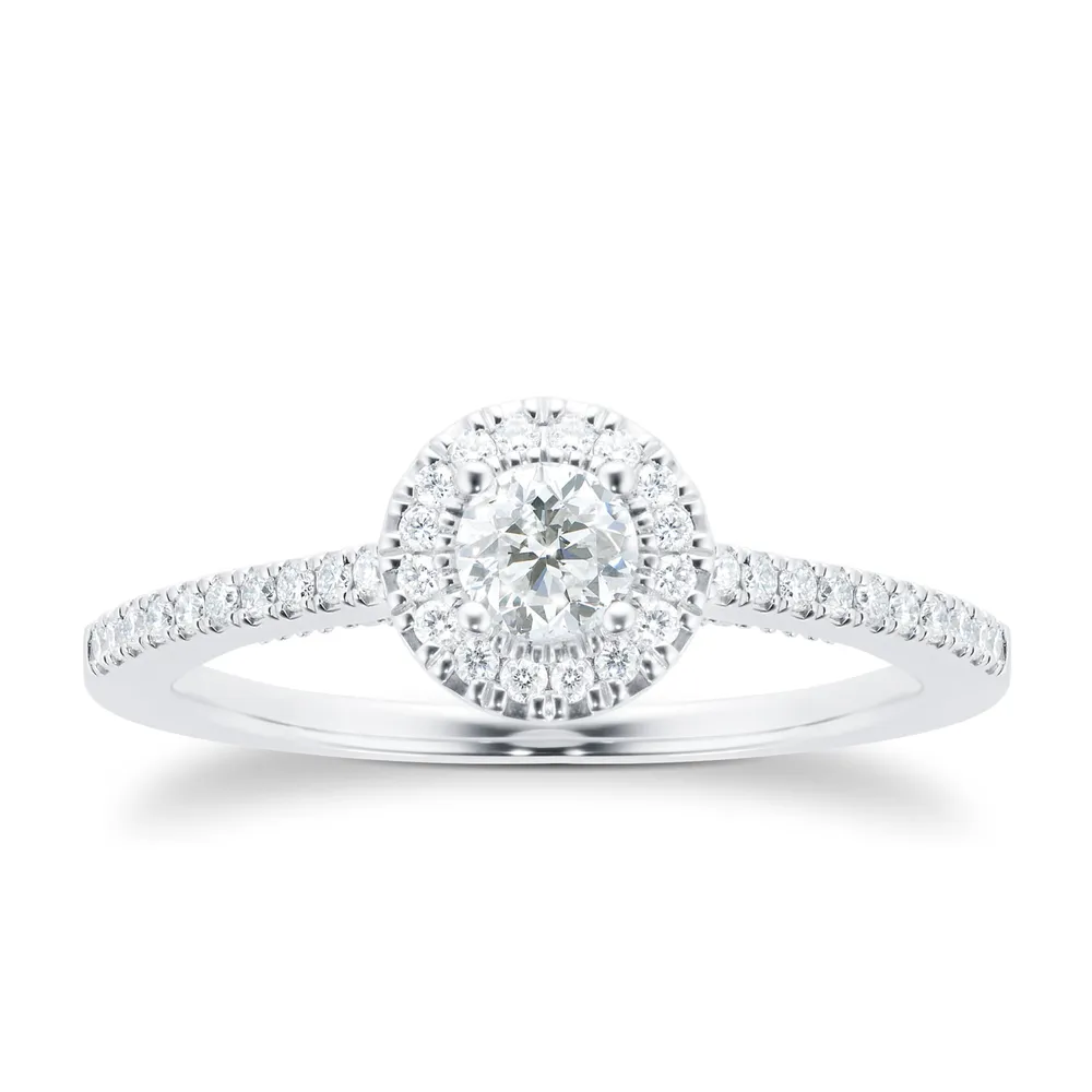 Platinum 0.50cttw Brilliant Cut Diamond Halo Set Shoulder Engagement Ring