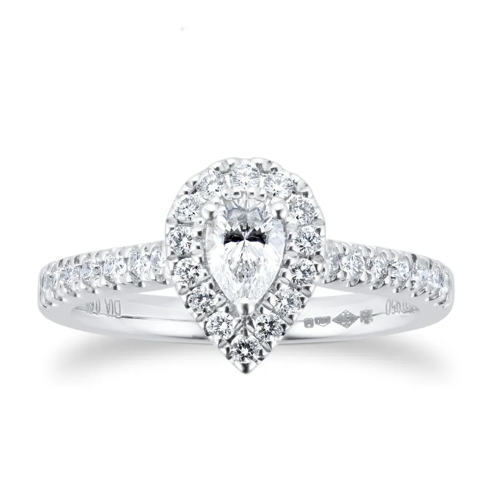 Platinum 0.60ct Diamond Pear Cut Halo Engagement Ring