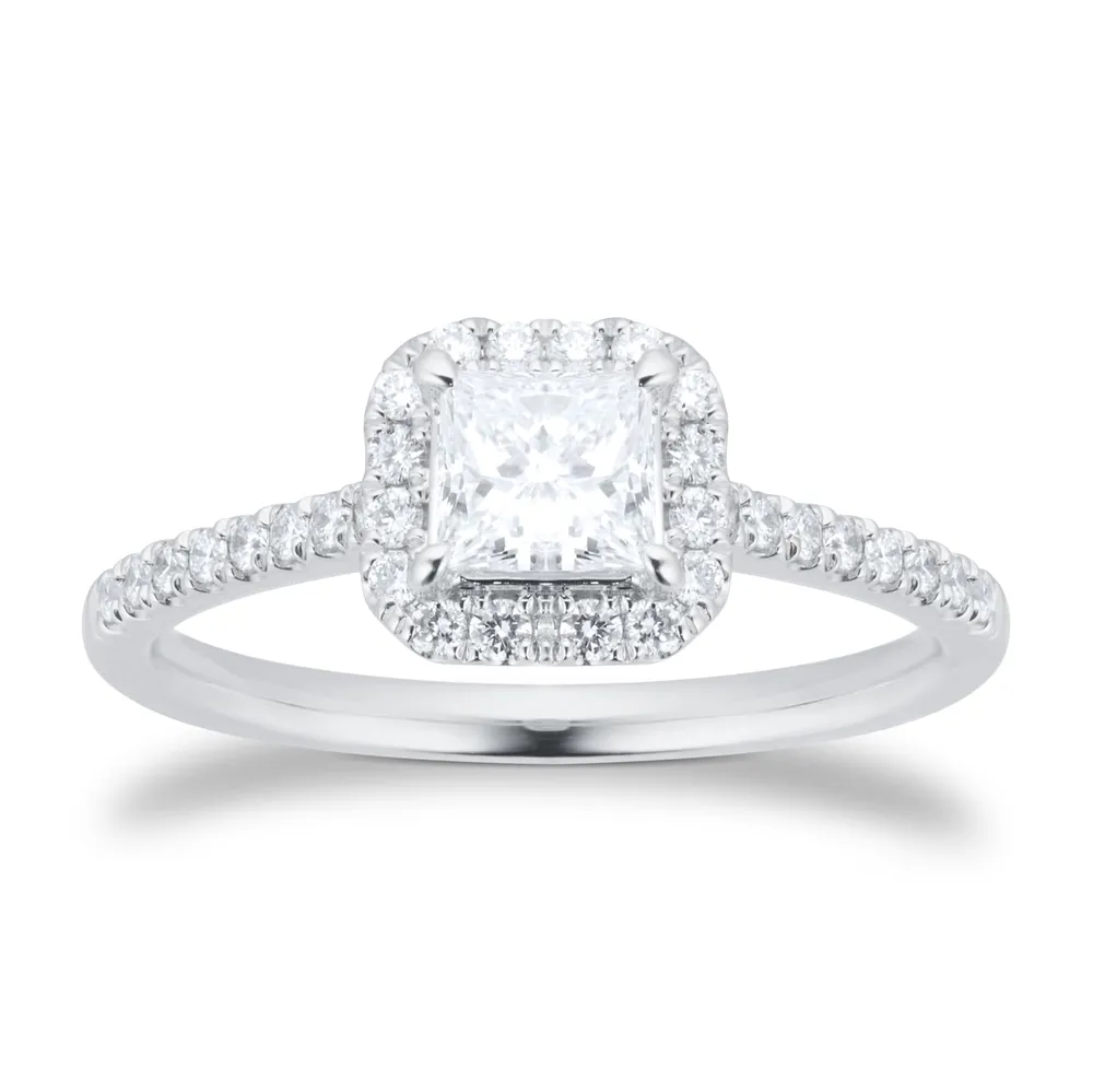 Platinum 0.60cttw Princess Cut Diamond Halo Engagement Ring