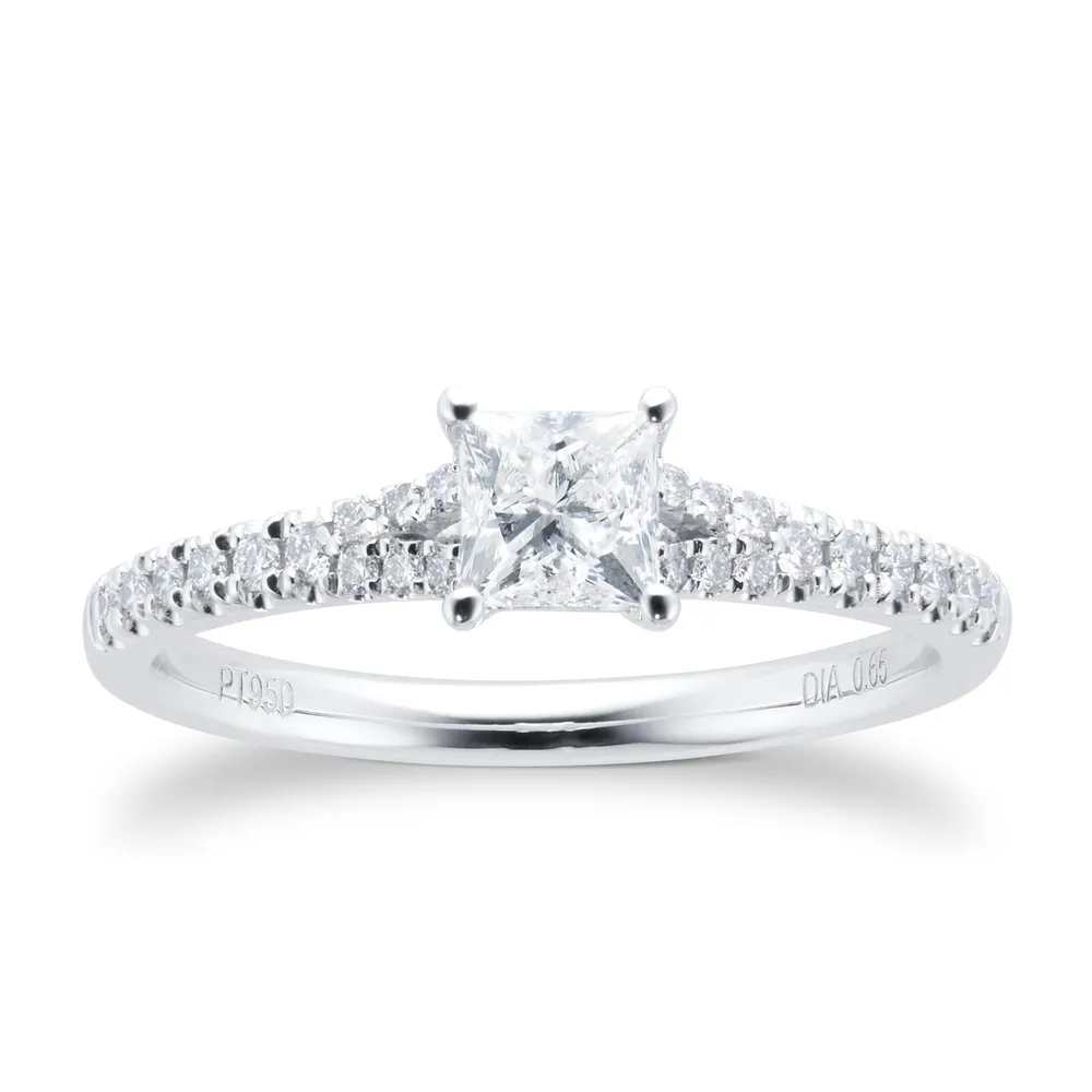 Platinum 0.65cttw Diamond Princess Cut Engagement Ring