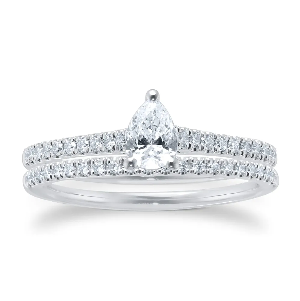 Platinum 0.66ct Diamond Pear Cut Solitaire Bridal Set
