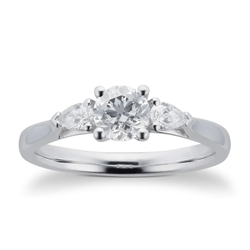 Platinum 0.70cttw Diamond Three Stone Brilliant & Pear Cut Engagement Ring
