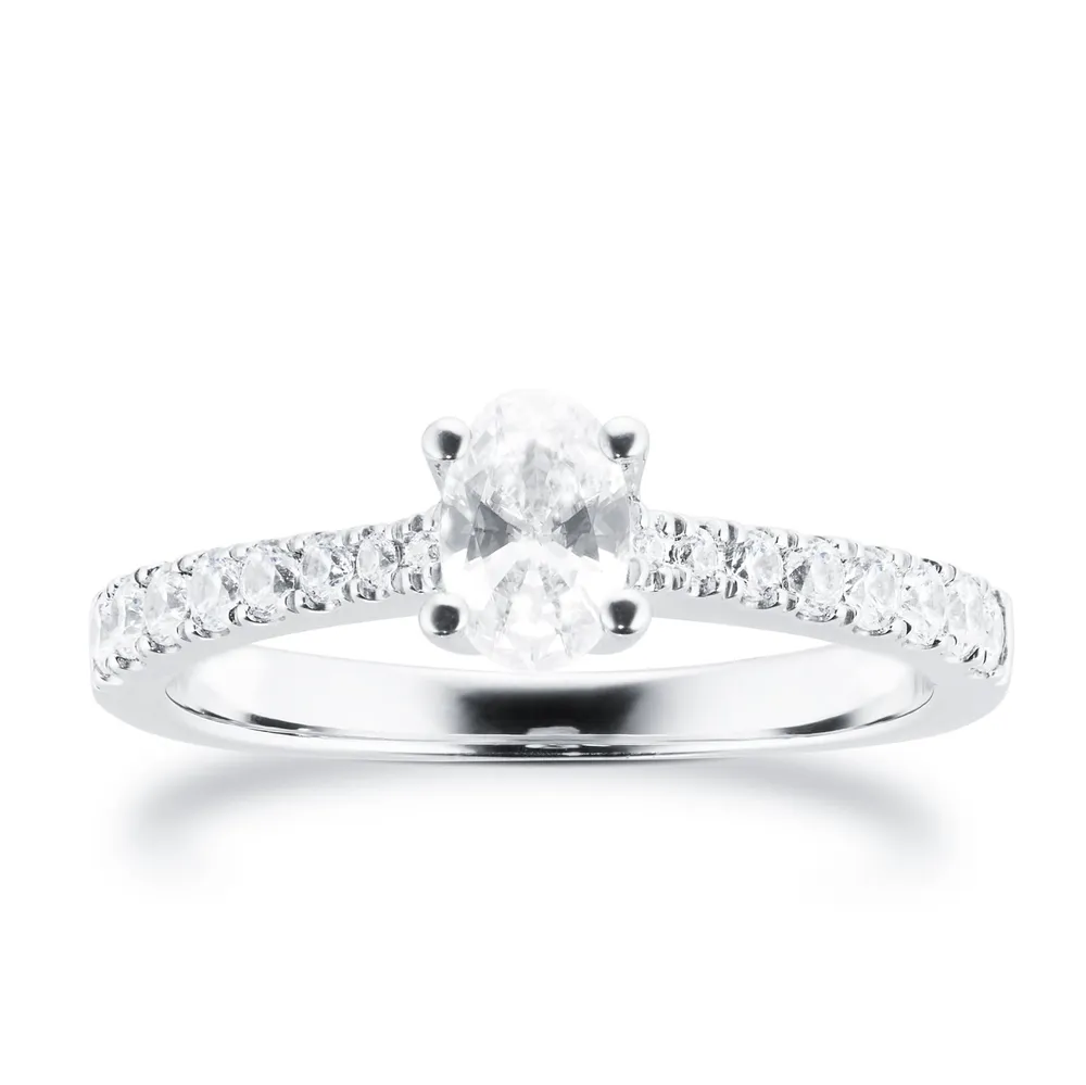 Platinum 0.70cttw Oval Cut Solitaire Diamond Set Shoulders Engagement Ring