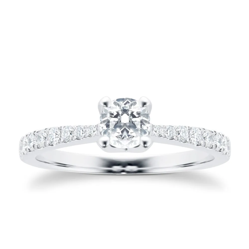 Platinum 0.70cttw Solitaire Diamond Set Shoulder Ring