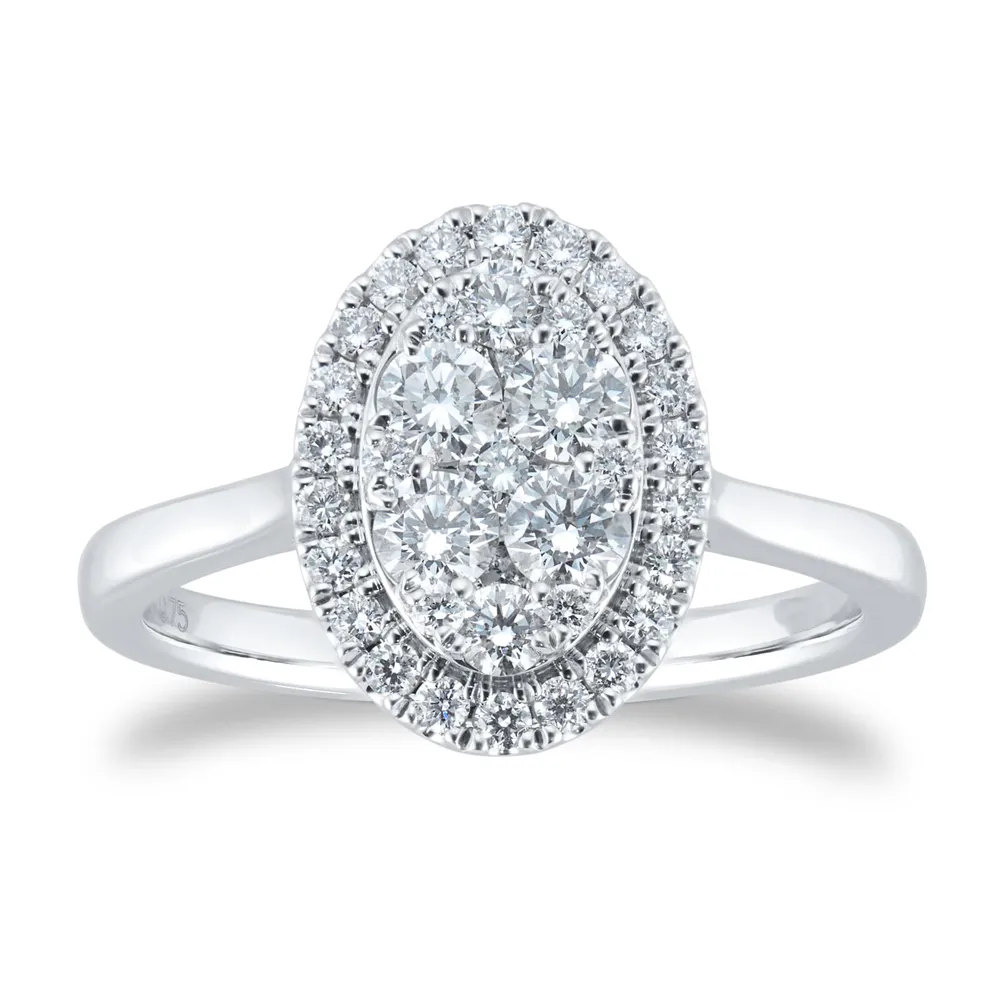 Platinum 0.75ct Diamond Oval Cluster Engagement Ring