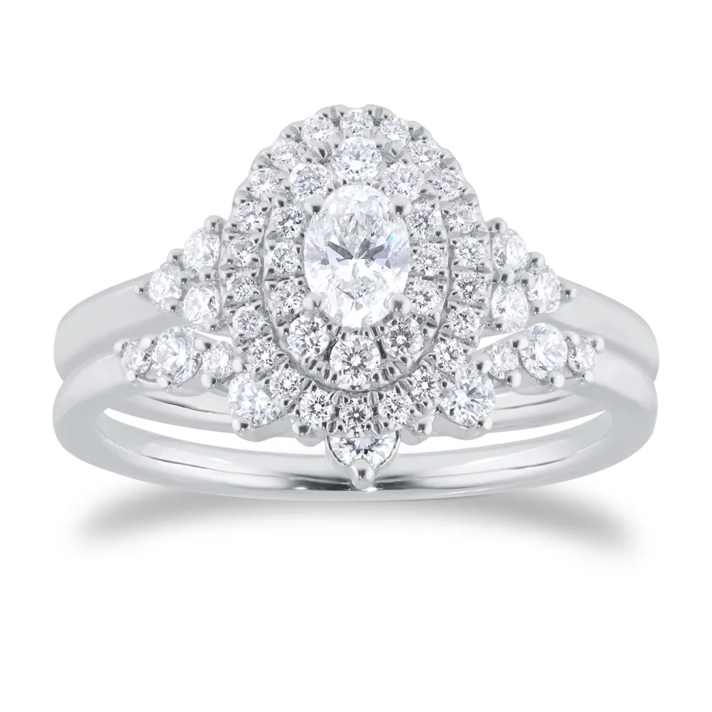 Platinum 0.75cttw Diamond Oval Tiara Bridal Set - RingSize M