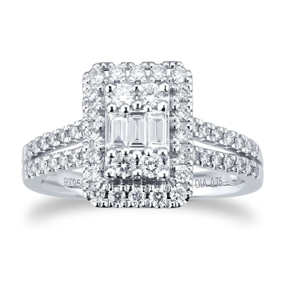 Platinum 0.75cttw Mixed Cluster Diamond Ring