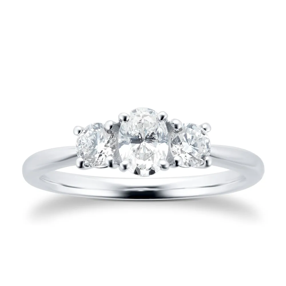 Platinum 0.76cttw Diamond Thee Stone Oval & Brilliant Cut Engagement Ring