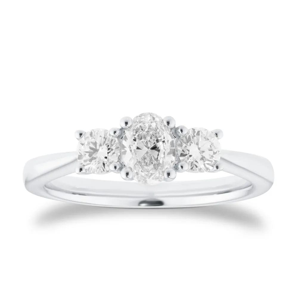 Platinum 0.76cttw Oval and Brilliant Cut Diamond 3 Stone Engagement Ring