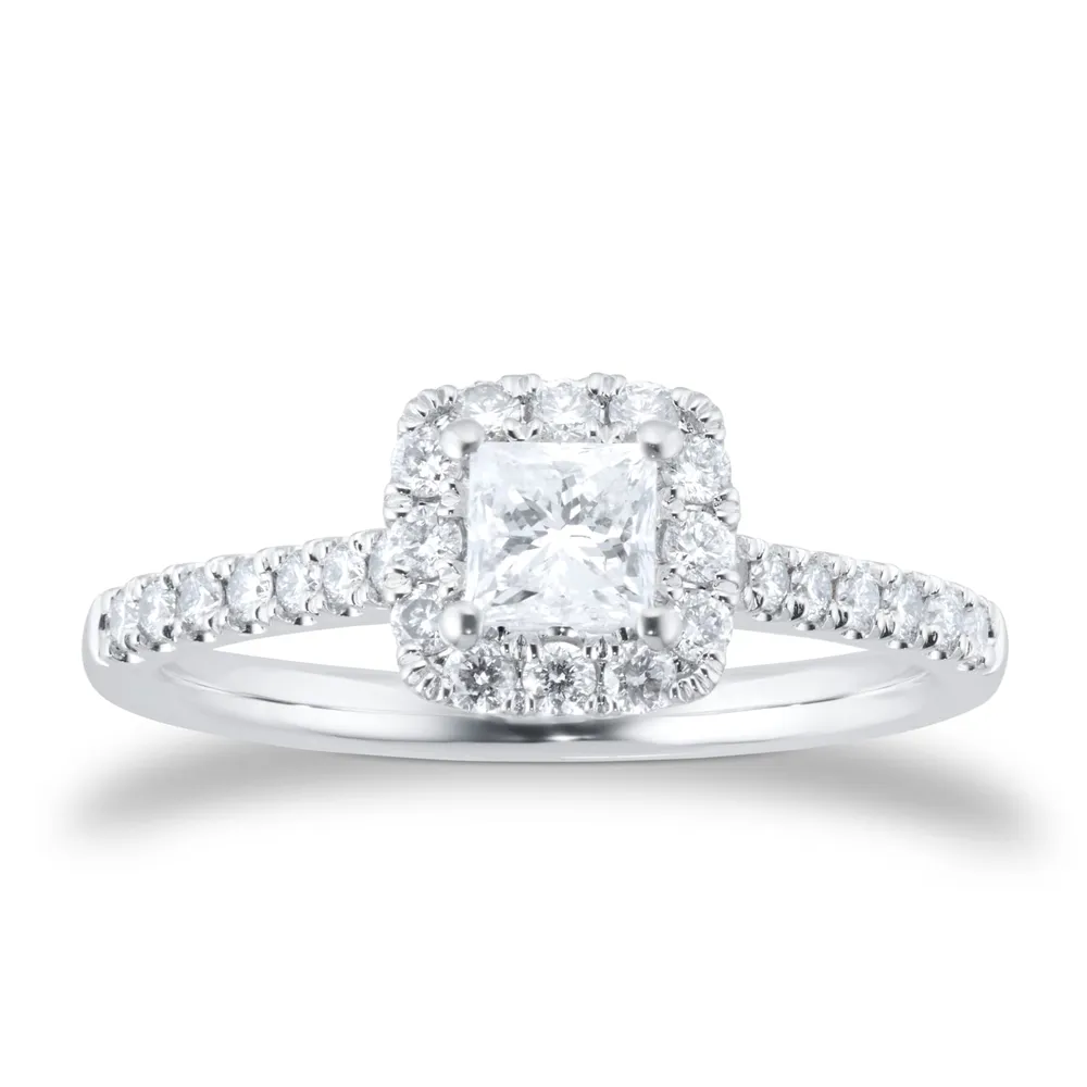 Platinum 0.80ct Diamond Princess Cut Halo Engagement Ring