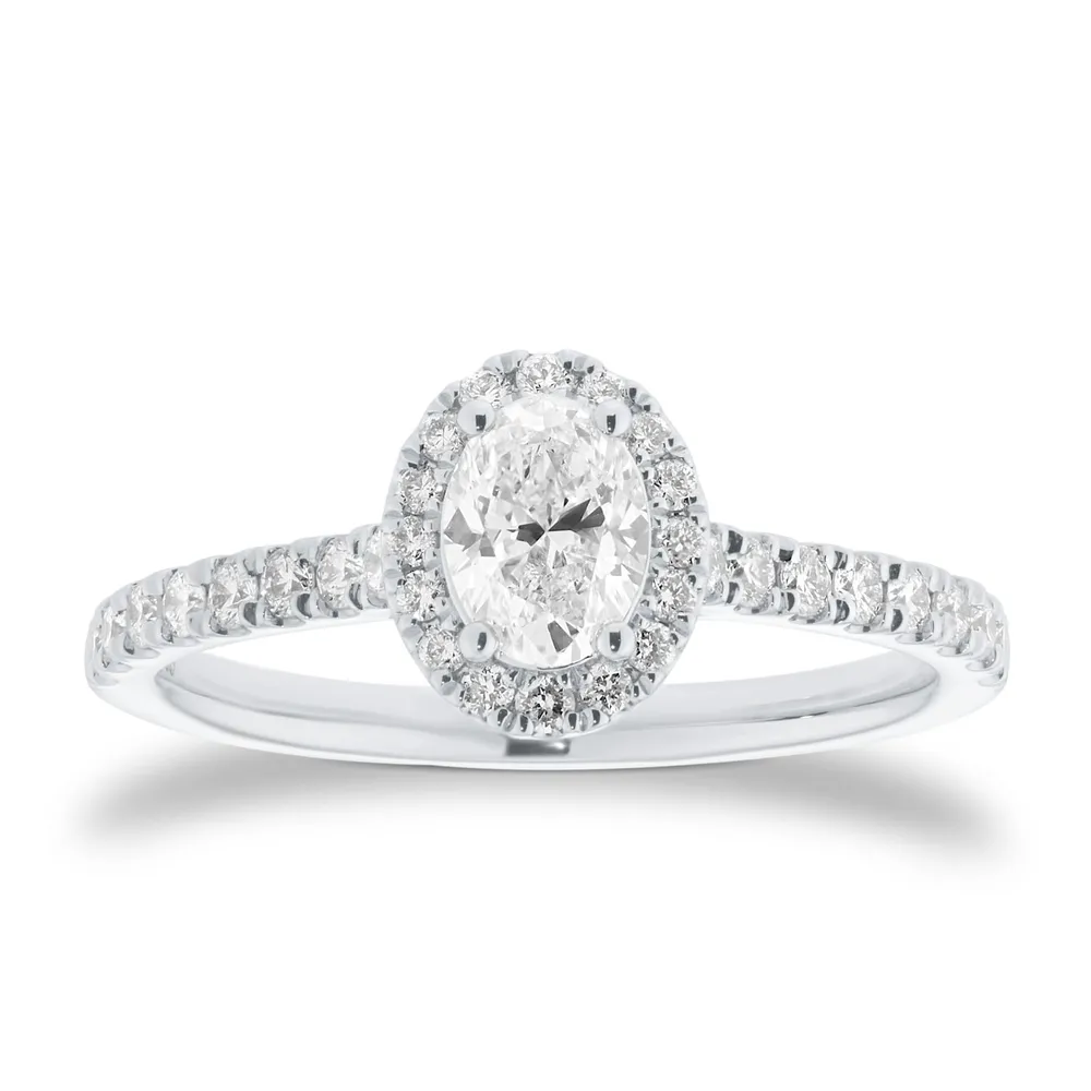 Platinum 0.80cttw Oval Cut Diamond Halo Engagement Ring
