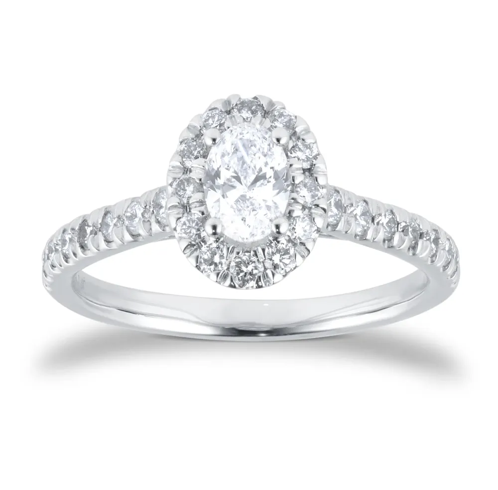 Platinum 0.80cttw Oval Diamond Halo Engagement Ring
