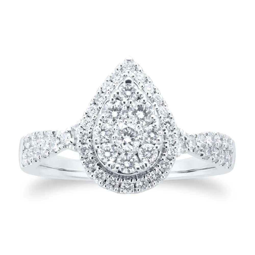Platinum 0.80cttw Pear Cut Halo Cluster Ring