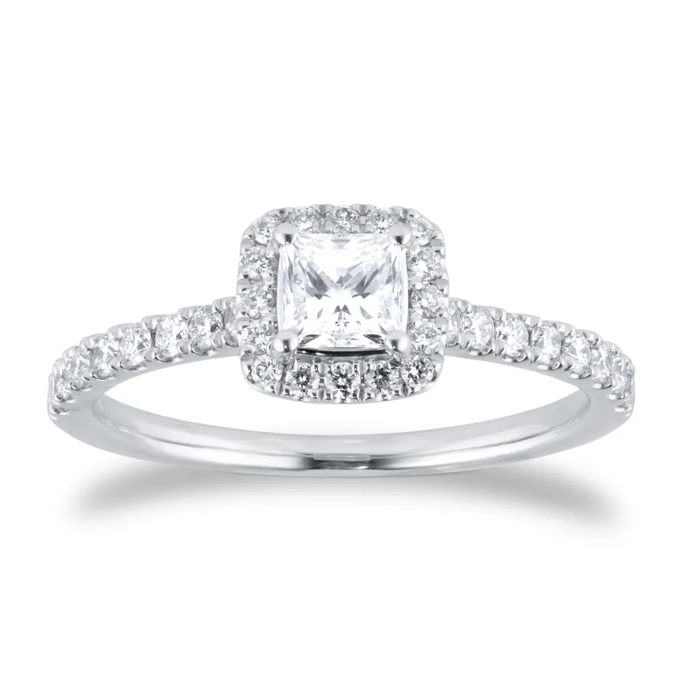 Platinum 0.80cttw Princess Cut Diamond Halo Engagement Ring