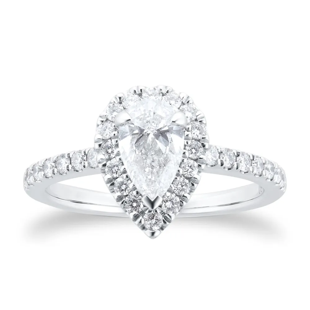 Platinum 0.85cttw Diamond Pear Cut Halo Engagement Ring