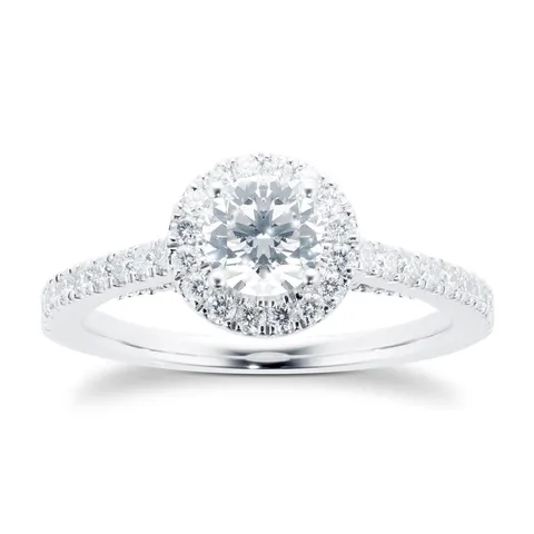 Goldsmiths Platinum 0.95cttw Brilliant Cut Diamond Halo Set Shoulder Engagement Ring