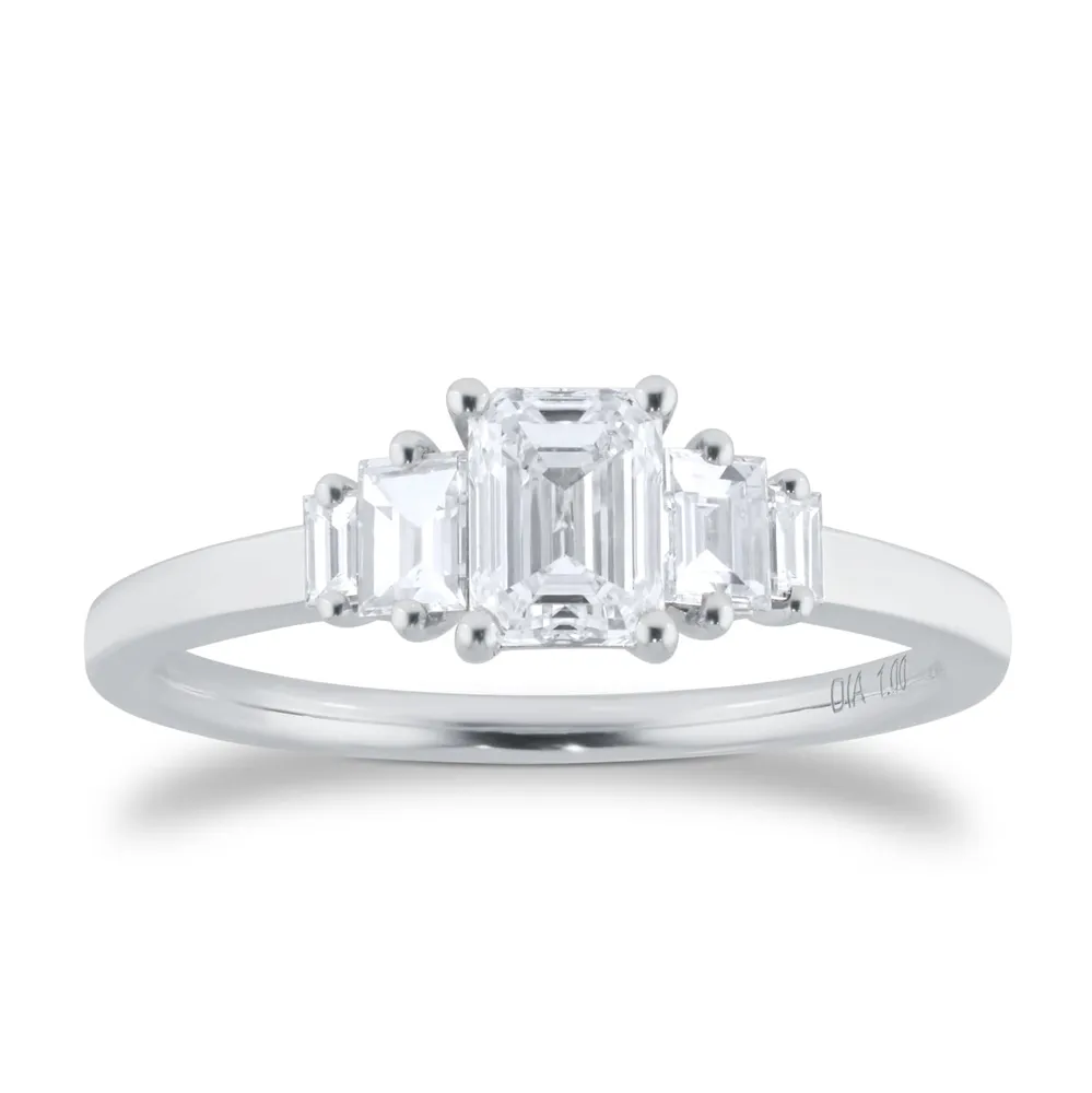 Platinum 1.00ct Diamond Emerald & Baguette Cut Engagement Ring