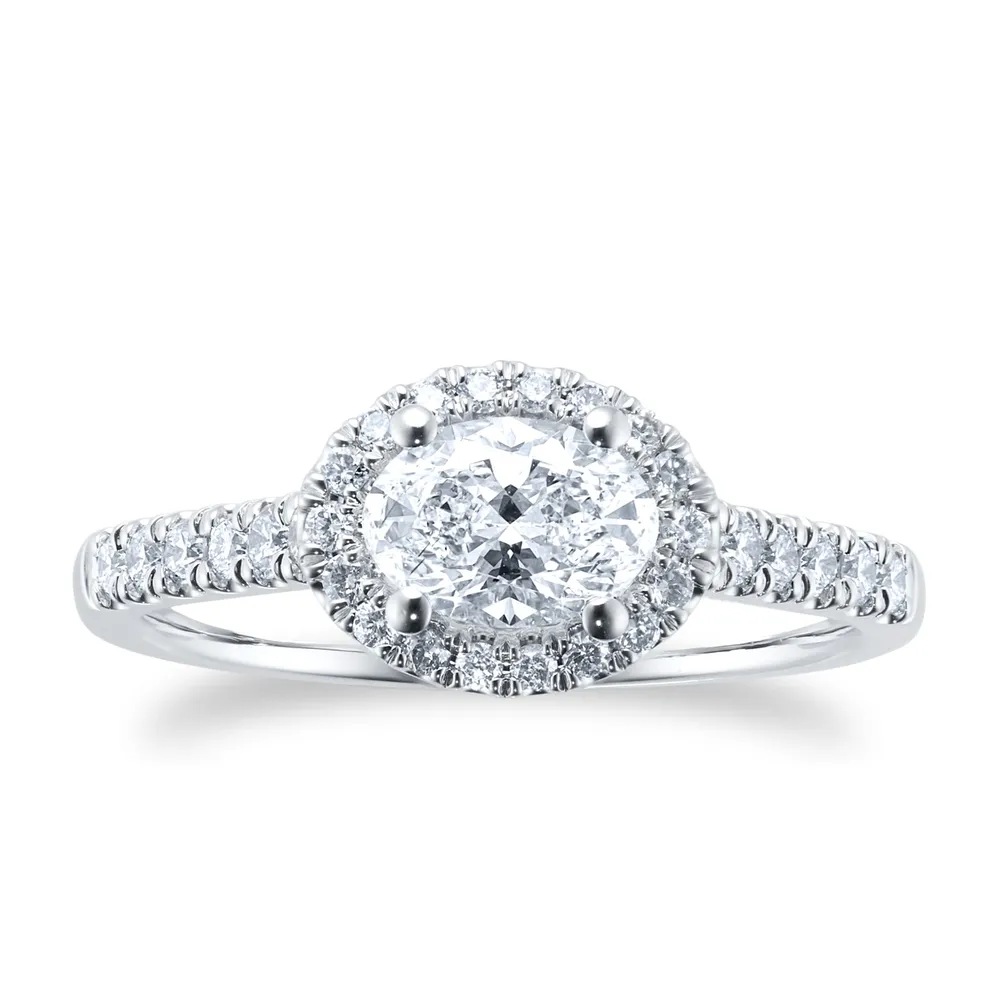 Platinum 1.00ct Diamond Oval Halo Engagement Ring