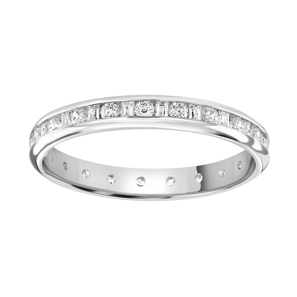 Platinum 1.00cttw Channel Set Dot Dash Diamond Full Eternity Ring
